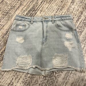 Forever 21 Light Blue Distressed Denim Mini Skirt